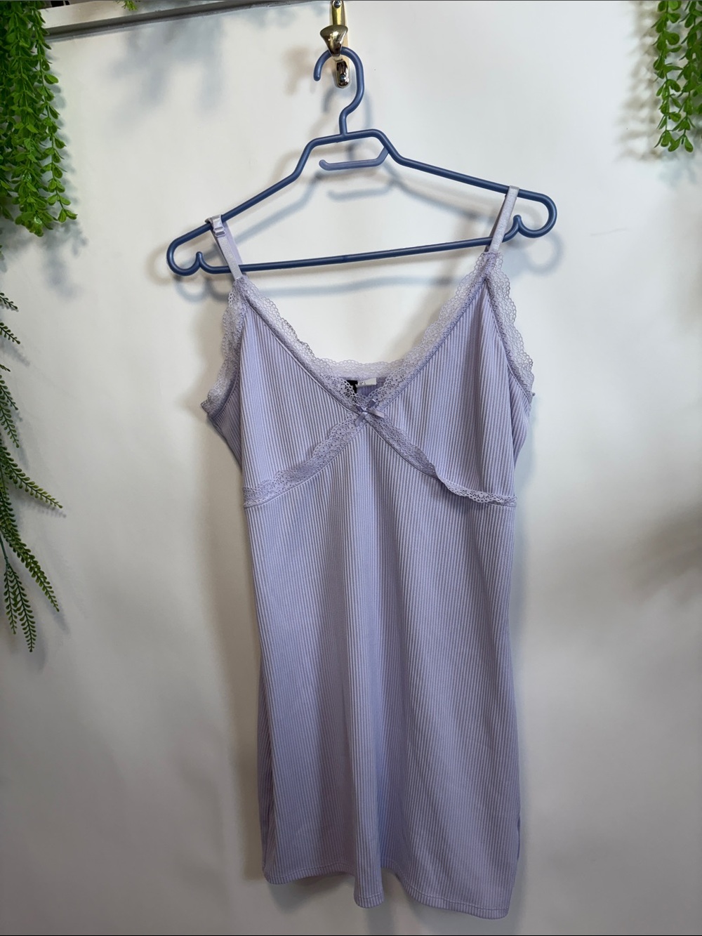 Divided Lavender Ribbed Lace-Trim Slip
